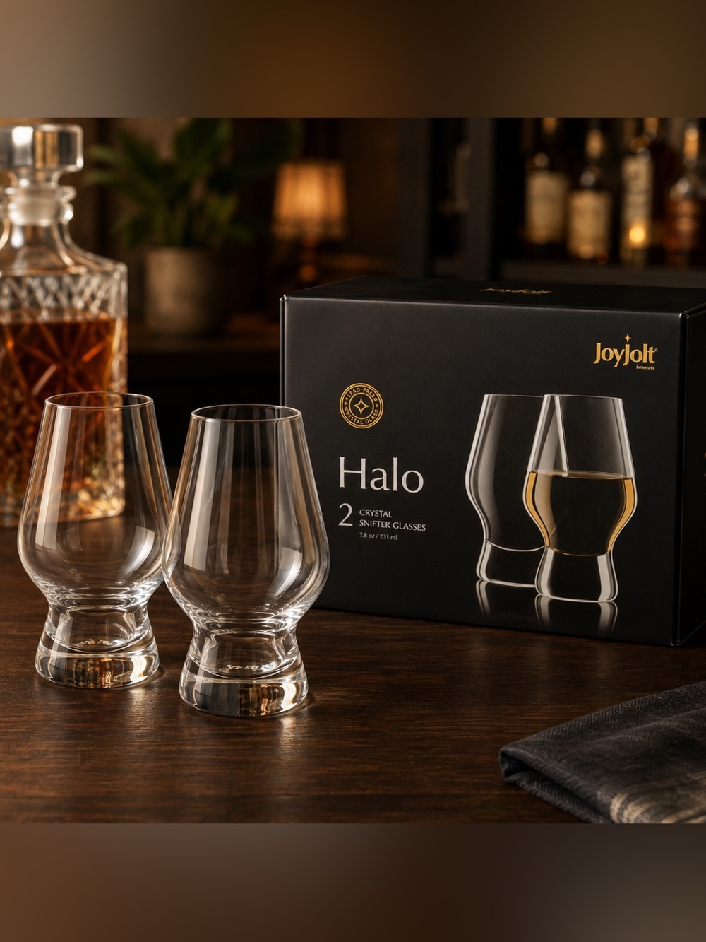 JoyJolt Halo Crystal Whiskey Snifter Glasses Set of 2 NIB 7.8 oz